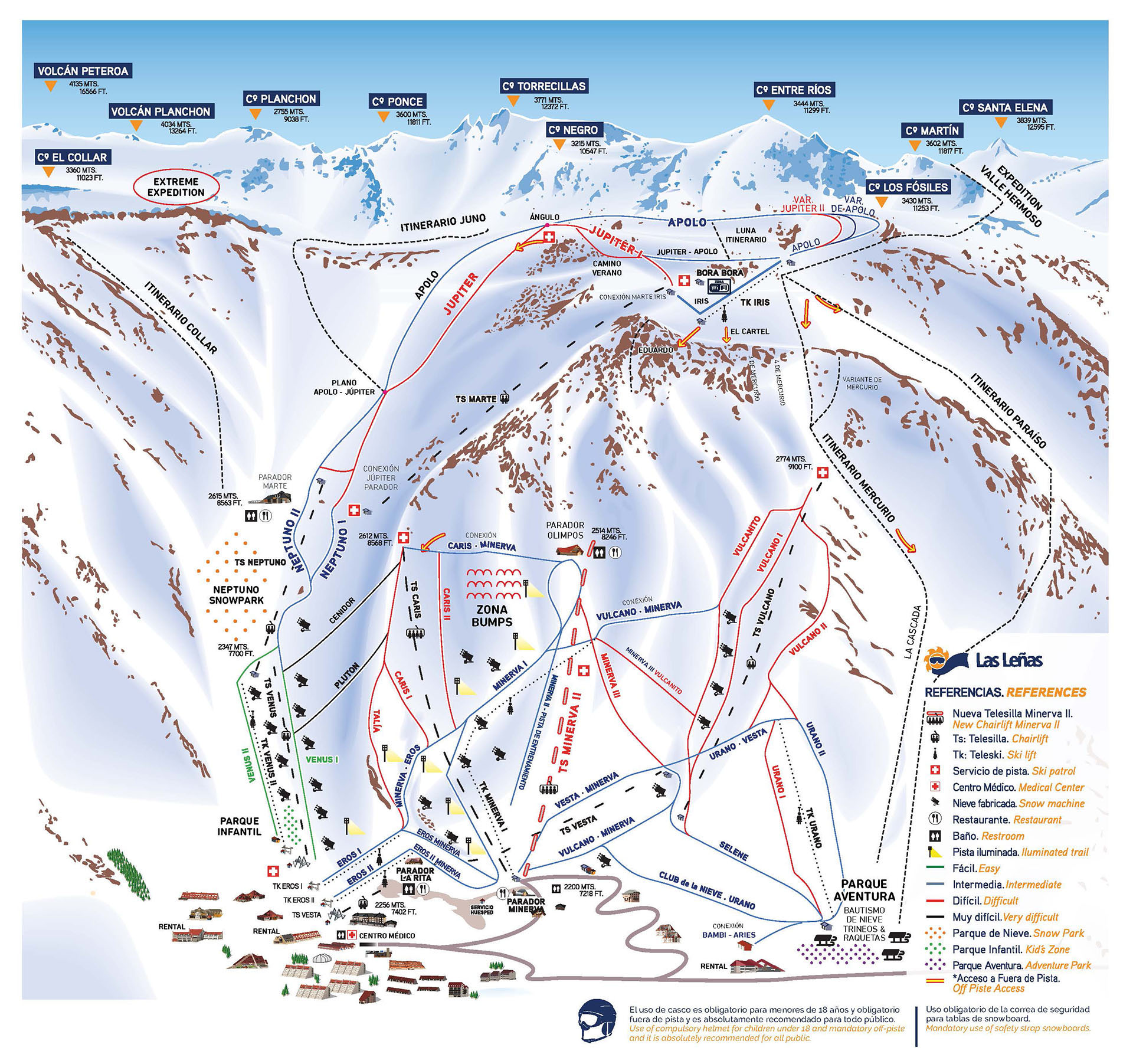 Mapa detallado de pistas Las Leñas